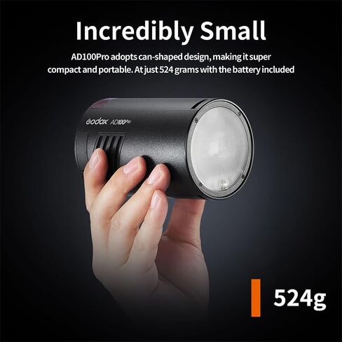 Godox AD100 Pro Godox 100Ws Pocket Flash Strobe – 2.4G Wireless X System, 2600mAh Li-ion (360 Flashes), 1/8000s HSS, 0.01-1.5s Recycling, OLED Screen, 1.8W LED Model Light, TTL/Multi/M in Kuwait