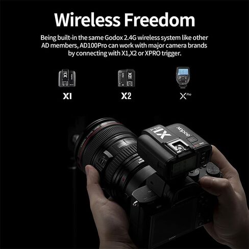 Godox AD100 Pro Godox 100Ws Pocket Flash Strobe – 2.4G Wireless X System, 2600mAh Li-ion (360 Flashes), 1/8000s HSS, 0.01-1.5s Recycling, OLED Screen, 1.8W LED Model Light, TTL/Multi/M in Kuwait