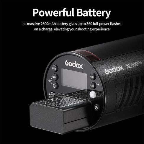 Godox AD100 Pro Godox 100Ws Pocket Flash Strobe – 2.4G Wireless X System, 2600mAh Li-ion (360 Flashes), 1/8000s HSS, 0.01-1.5s Recycling, OLED Screen, 1.8W LED Model Light, TTL/Multi/M in Kuwait