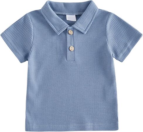 Toddler Boys Polo Shirt Toddler Baby Boy Short Sleeve Shirt Waffle Knit Summer Clothes Solid Color Polo T-Shirt Top Outfit in Kuwait
