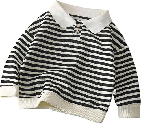 Striped Polo Shirts for Boys Girls Long Sleeve Crew Neck Pullover Tops Kids Toddler Fall Winter Cotton Blouses Clothes in Kuwait
