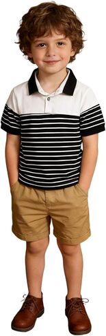 Little Boys Striped Polo Shirt Stretch Button Closure Collared Performancea Golf Shirts School Uniform Sport Active Tops in Kuwait