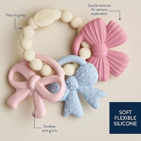 Itzy Ritzy Silicone Teether Trio for Babies - Soft, Flexible BPA-Free Teething Toys with Textured Surfaces & Easy-Grip Ring for Sensory Play and Fine Motor Skill Development (Bows) in Kuwait