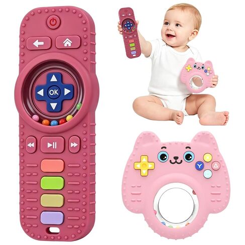 Chuya Baby Toys Baby Remote Control Teething Toys,2 Pack Silicone Teether | Rattles for 0 6 12 24 Months Infants, Sensory Development Teething Relief,Black in Kuwait