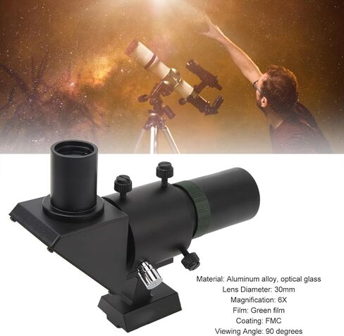 6X30 Finder Scope, Right Angle Large Aperture Optical Finder with Metal Bracket, Portable Finder Scope with Full Coating Green Film for Astronomical Telescope in Kuwait
