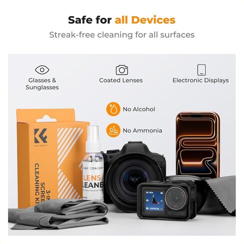 K&F Concept 15CM+40CM Microfiber Cleaning Cloths with 60ML Screen Cleaner for Cleaning Camera Lenses, Glasses, Screens, Cell Phone, Eyeglasses, LCD TV Screens, Tablets in Kuwait