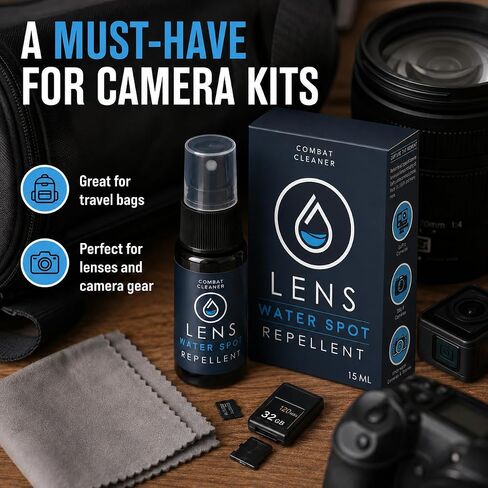 Spray and Microfiber Lens Cleaner Care Kit - Water Spot Repellent Camera Lens and Optical Cleaning Solution for Coated Lenses, Binoculars, Scopes, Cameras, Glasses, Sunglasses, Screens in Kuwait