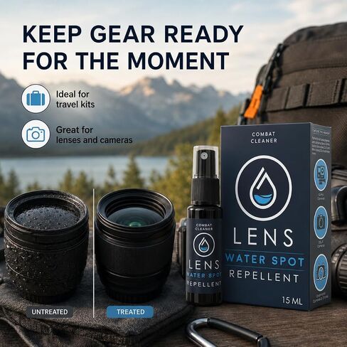 Spray and Microfiber Lens Cleaner Care Kit - Water Spot Repellent Camera Lens and Optical Cleaning Solution for Coated Lenses, Binoculars, Scopes, Cameras, Glasses, Sunglasses, Screens in Kuwait