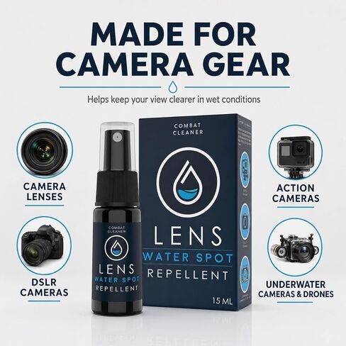 Spray and Microfiber Lens Cleaner Care Kit - Water Spot Repellent Camera Lens and Optical Cleaning Solution for Coated Lenses, Binoculars, Scopes, Cameras, Glasses, Sunglasses, Screens in Kuwait