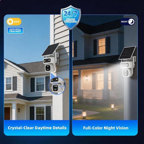 4G LTE Solar Cellular Security Camera Outdoor Wireless, Lifetime Free Data & No Monthly Fee, No WiFi Needed, 360° PTZ, 2K Full Color Night Vision, Human Tracking, 2-Way Audio, 32GB SD Card, IP66 in Kuwait