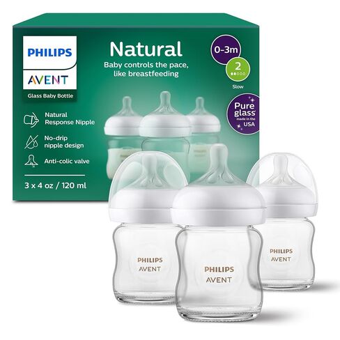 Avent - 3Pk Glass Natural Baby Bottle With Natural Response Nipple, 4Oz in Kuwait