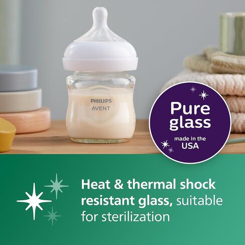 Avent - 3Pk Glass Natural Baby Bottle With Natural Response Nipple, 4Oz in Kuwait