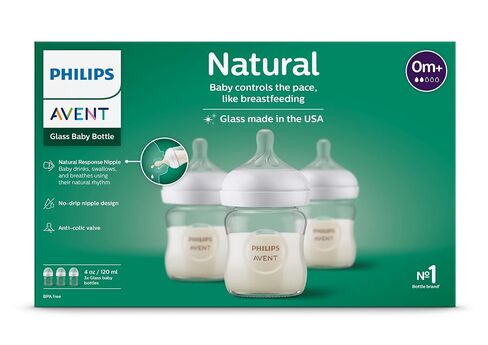 Avent - 3Pk Glass Natural Baby Bottle With Natural Response Nipple, 4Oz in Kuwait