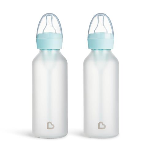 Munchkin Bond Silicone Coated Glass Baby Bottles - Anti-Colic Feeding System with Natural Feel Nipples, 8 Ounce, 2 Pack Blue in Kuwait