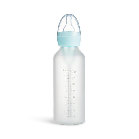 Munchkin Bond Silicone Coated Glass Baby Bottles - Anti-Colic Feeding System with Natural Feel Nipples, 8 Ounce, 2 Pack Blue in Kuwait
