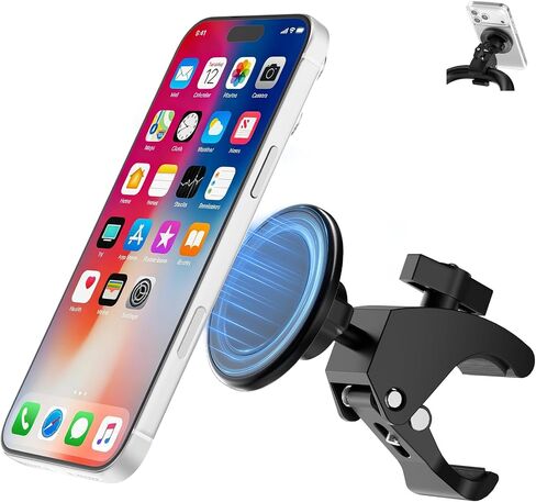 Mippko Stroller Phone Holder,Compatible with MagSafe,20 x N52 Strong Magnets with Clamp Mount,Magnetic Handlebar Mount for Treadmill/Peloton/Spin Bike/Gym/Shopping/Golf Carts, iPhone 12–17 & Android in Kuwait
