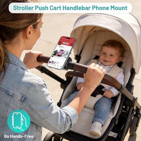 Mippko Stroller Phone Holder,Compatible with MagSafe,20 x N52 Strong Magnets with Clamp Mount,Magnetic Handlebar Mount for Treadmill/Peloton/Spin Bike/Gym/Shopping/Golf Carts, iPhone 12–17 & Android in Kuwait