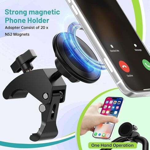 Mippko Stroller Phone Holder,Compatible with MagSafe,20 x N52 Strong Magnets with Clamp Mount,Magnetic Handlebar Mount for Treadmill/Peloton/Spin Bike/Gym/Shopping/Golf Carts, iPhone 12–17 & Android in Kuwait