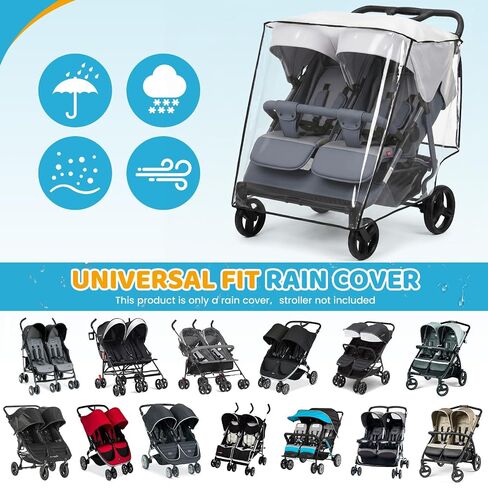 Double Stroller Rain Cover, Universal Double Stroller Rain Cover Side by Side, Breathable Weather Shield for All-Weather Protection from Snow, Wind, Dust in Kuwait
