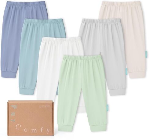 PurComfy Supersoft Baby Pants, 6-Pack Premium Bamboo Viscose Jogger Pants, Elastic Waist, Unisex 0-24 Months in Kuwait
