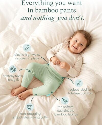 PurComfy Supersoft Baby Pants, 6-Pack Premium Bamboo Viscose Jogger Pants, Elastic Waist, Unisex 0-24 Months in Kuwait