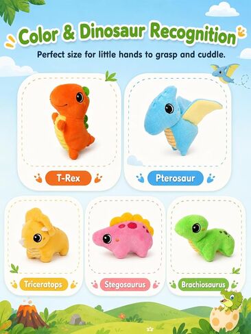 Baby Toys 6-12 Months - Soft Baby Stuffed Dinosaur with 5 Sensory Dinos - Rattle, Crinkle Paper, Squeaker, Mirror, Busy Montessori Plush Toys for Toddlers 0-3 Years Old - Christmas Birthday Gift in Kuwait