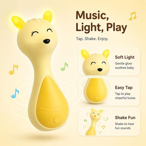 Musical Light-Up Baby Rattle Interactive Shake Toy for Boys and Girls | Interactive Shake Toy with English Letters, Numbers, Nursery Rhymes & Nature Sounds, Early Learning Sensory Toy for Baby in Kuwait