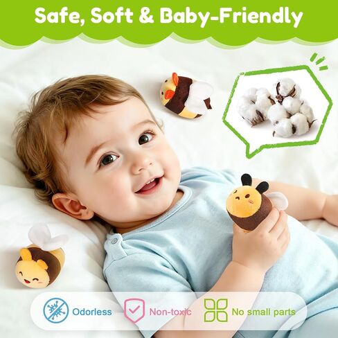 Baby Sensory Toy for 6-12 Months, Plush Beehive with 5 Interactive Bee Toys | Stuffed Animal Toys with Rattle, Crinkle, Music, Squeaker, Mirror, Early Development Toy, Infant Tummy Time Toy, Newborn Gift in Kuwait