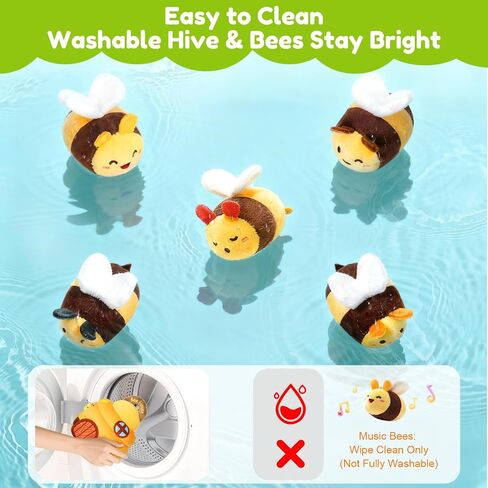 Baby Sensory Toy for 6-12 Months, Plush Beehive with 5 Interactive Bee Toys | Stuffed Animal Toys with Rattle, Crinkle, Music, Squeaker, Mirror, Early Development Toy, Infant Tummy Time Toy, Newborn Gift in Kuwait