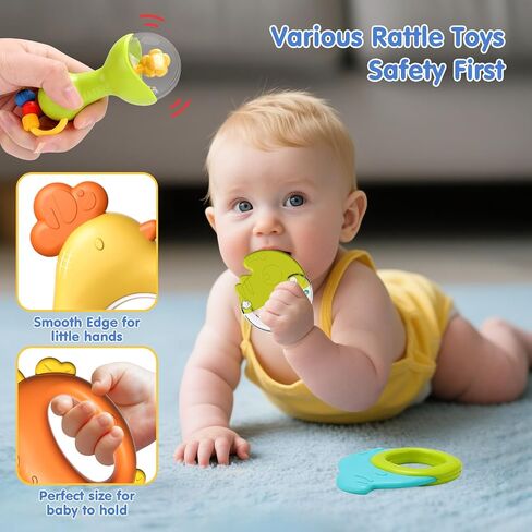 Baby Rattles Toys, 10PCS Baby Toys 0-6 Months, Teethers Set 3-6 Months, Infant Newborn Sensory Toys with Textures, Sounds, Montessori Toy Gifts 1 2 3 4 5 6 7 9 10 11 12+ Month Boy Girl in Kuwait