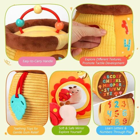 Baby Sensory Toy for 6-12 Months, Soft Honey Jar with 6 Stuffed Animal Toys | Tummy Time Toys with Rattle, Crinkle, Squeaker & Mirror, Baby Development Toys, Montessori Toys for 1 Year Old, Newborn Gifts in Kuwait