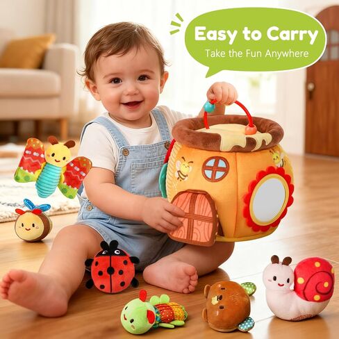 Baby Sensory Toy for 6-12 Months, Soft Honey Jar with 6 Stuffed Animal Toys | Tummy Time Toys with Rattle, Crinkle, Squeaker & Mirror, Baby Development Toys, Montessori Toys for 1 Year Old, Newborn Gifts in Kuwait