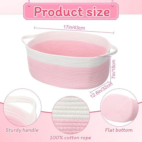 Colingmill Large Gift Basket Empty Woven 17''x12.6''x7'' Storage Basket with Handle LED Light Gift Bag Ribbon Glitter Tulle Wrap Tiusse Paper Greeting Card for Birthday Baby Shower Toy Storage (Pink) in Kuwait