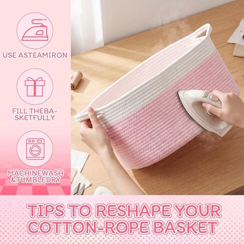 Colingmill Large Gift Basket Empty Woven 17''x12.6''x7'' Storage Basket with Handle LED Light Gift Bag Ribbon Glitter Tulle Wrap Tiusse Paper Greeting Card for Birthday Baby Shower Toy Storage (Pink) in Kuwait