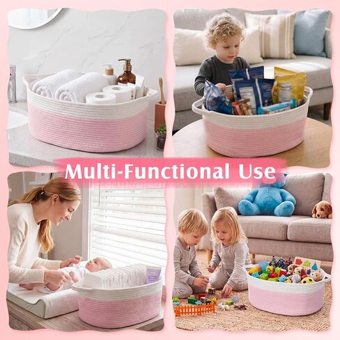 Colingmill Large Gift Basket Empty Woven 17''x12.6''x7'' Storage Basket with Handle LED Light Gift Bag Ribbon Glitter Tulle Wrap Tiusse Paper Greeting Card for Birthday Baby Shower Toy Storage (Pink) in Kuwait