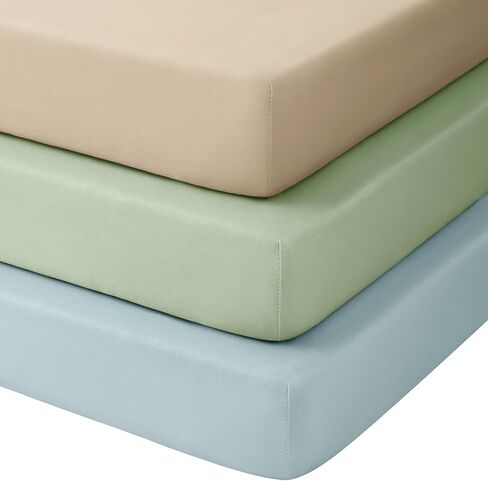 Pack and Play Sheets 3 Pack, Snug Fit Mini Crib Sheets for Boys Girls, Super Soft Stretchy Playard Sheet for Pack N Play Mattress, Breathable & Wrinkle-Resistant, Green Blue Apricot in Kuwait