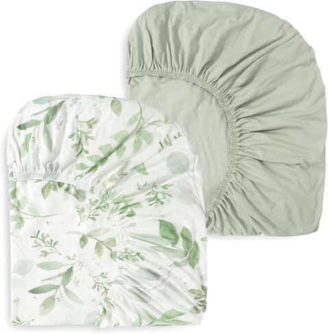 2 Pack Cotton Fitted Crib Sheets, Soft Breathable for Standard Crib Toddler Mattress Cover 52"x28" Neutral Nursery (Sage Green Leaf Print) in Kuwait