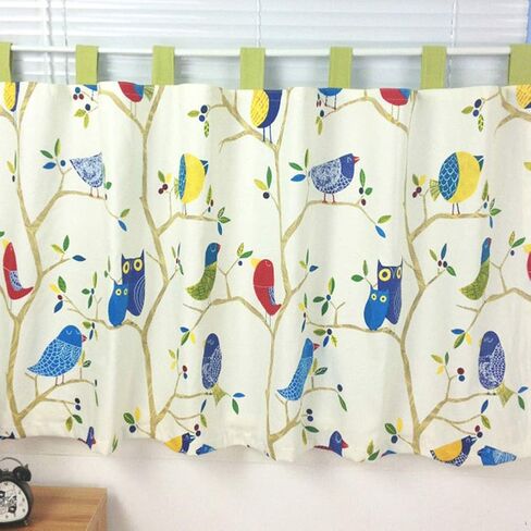 Short Curtains, Short Kitchen Curtain Valance for Children's Rooms Pastoral Tree Branch Tab Top Curtains, Small Windows Drapes(WxH 140x140cm/55x55in) in Kuwait