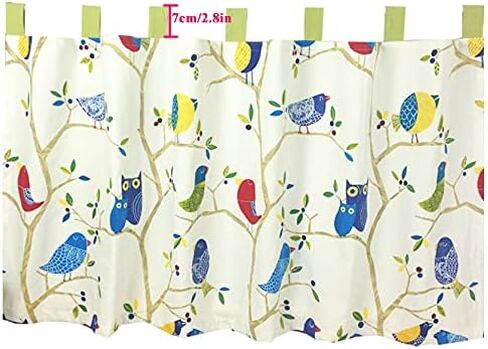 Short Curtains, Short Kitchen Curtain Valance for Children's Rooms Pastoral Tree Branch Tab Top Curtains, Small Windows Drapes(WxH 140x70cm/55x27.5in) in Kuwait