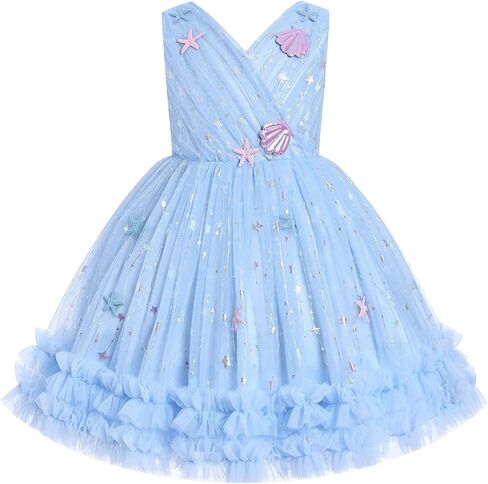 IBAKOM Baby Girl Butterfly Seashell Frilly Formal Dress | Toddler Flower Girl Wedding Pageant Tea Party Easter Birthday Outfits Big Back Bow Christening Church Fancy Sneaker Ball Gown in Kuwait