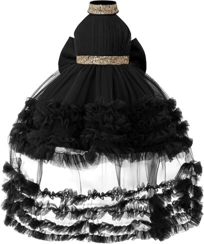 Lamgool Baby Girls Flower Pageant Dress with Train Halter Princess Tulle Formal Ball Gown for Sneaker Ball Party in Kuwait