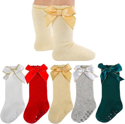 Baby Girls Knee High Socks Newborn Infant Toddler Non Slip Long Ruffle Frilly Stockings Cotton Bow Tall Tube Sock in Kuwait