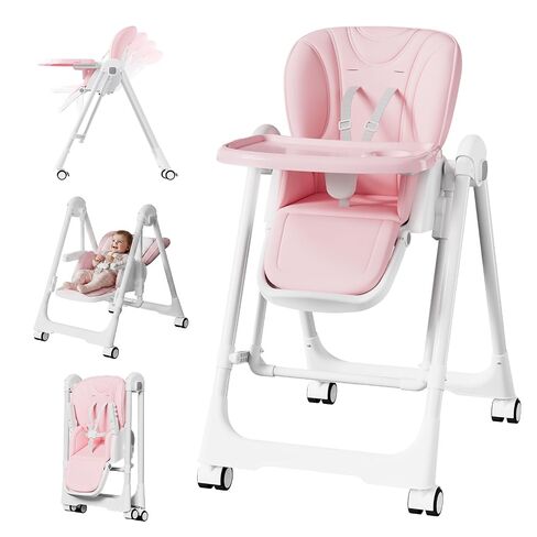 High Chairs for Babies and Toddlers Foldable with Rocking Mode (Grey) | Adjustable Height Baby High Chair with Lockable Wheels, Removable Tray, Multi-Position Backrest & Footrest in Kuwait