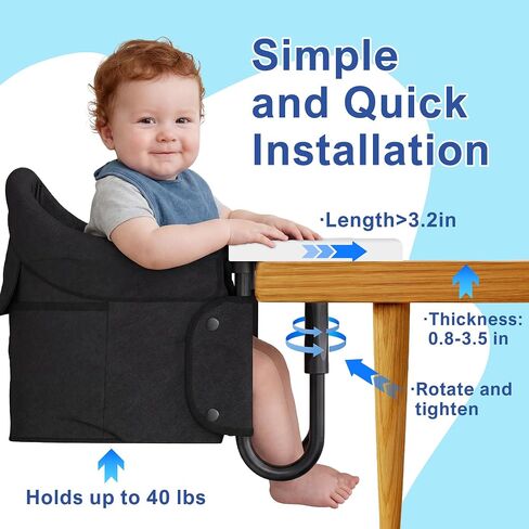 Portable Hook On High Chair with Tray for Baby & Toddler,Space-Saving Clip On Travel High Chair,Detachable Washable Seat Cover,Feeding Seat for Dining Table & Counter,with Carry Bag(Black) in Kuwait