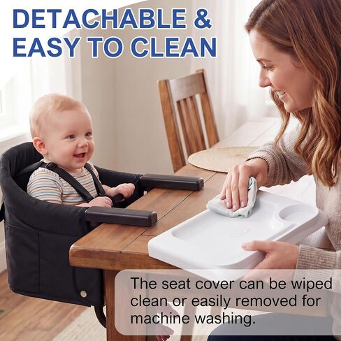 Portable Hook On High Chair with Tray for Baby & Toddler,Space-Saving Clip On Travel High Chair,Detachable Washable Seat Cover,Feeding Seat for Dining Table & Counter,with Carry Bag(Black) in Kuwait