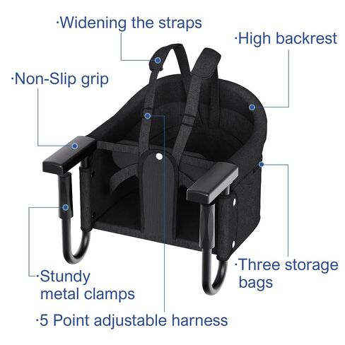 Portable Hook On High Chair with Tray for Baby & Toddler,Space-Saving Clip On Travel High Chair,Detachable Washable Seat Cover,Feeding Seat for Dining Table & Counter,with Carry Bag(Black) in Kuwait