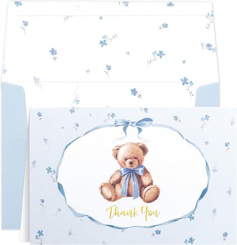 Crisky Blue Baby Shower Thank You Cards with Envelopes & Stickers (50 Pack) Boy Baby Shower Greeting Cards Bulk, Watercolor Delicate Cute Bear for Baby Shower Party in Kuwait