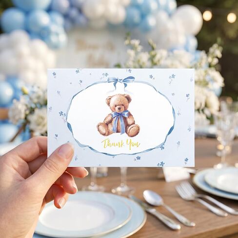 Crisky Blue Baby Shower Thank You Cards with Envelopes & Stickers (50 Pack) Boy Baby Shower Greeting Cards Bulk, Watercolor Delicate Cute Bear for Baby Shower Party in Kuwait