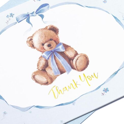 Crisky Blue Baby Shower Thank You Cards with Envelopes & Stickers (50 Pack) Boy Baby Shower Greeting Cards Bulk, Watercolor Delicate Cute Bear for Baby Shower Party in Kuwait
