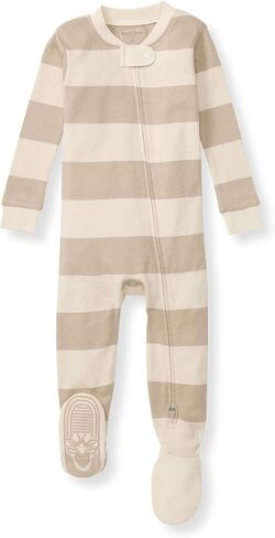 Burt's Bees Baby Boys Organic Cotton, Snug Fit Footed Sleeper Pajamas | Convenient 2-way zip front sleeper pajama is equipped with non-slip bee grips for active littles on the move in Kuwait
